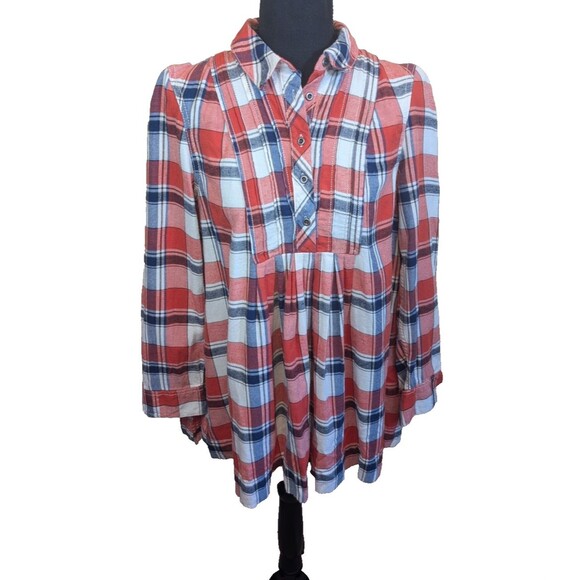 Free People Tunic Top Collared Boho Western Pleating Pockets Relaxed Fit Small - Picture 1 of 11